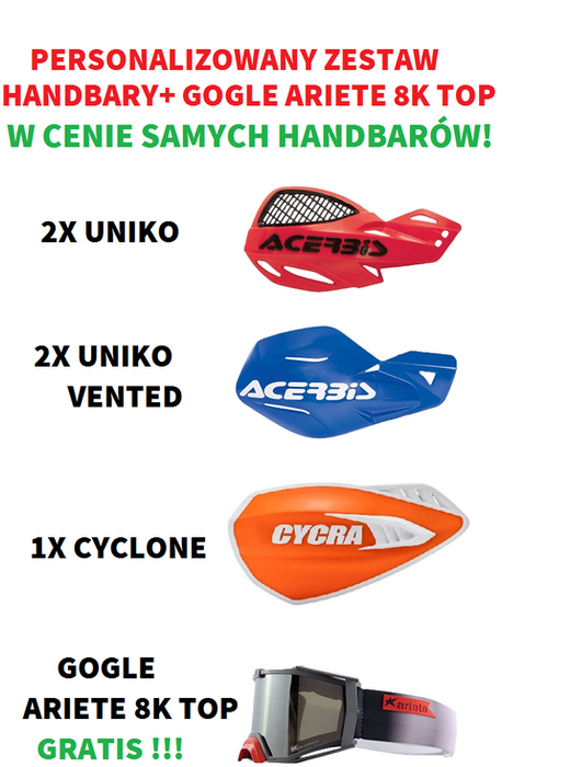 PERSONALIZOWANY Zestaw Handbarów UNIKO + UNIKO VENTED + CYCLONE + GOGLE ARIETE GRATIS