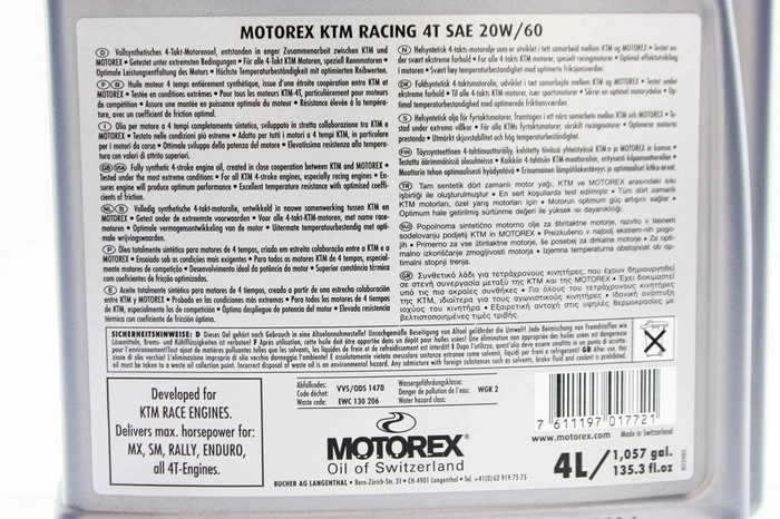 Motorex Racing 4T 20W/60 4L Motoröl Recomended by