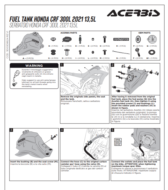 Acerbis Tank passend bei Honda CRF 300L 14 Liter