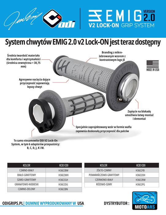 ODI EMIG 2.0 V2 Lock-On Griffe Grips Satz für 2T und 4T Motorrad Enduro / MX Rot