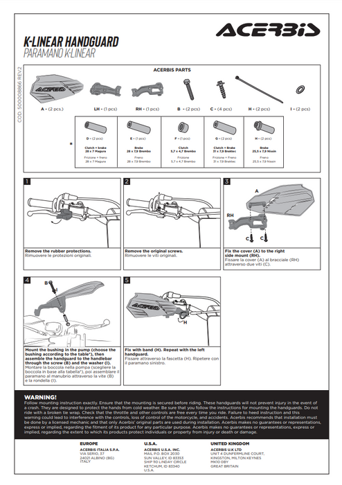 Handbary Acerbis K- Linear mocowanie do pompy