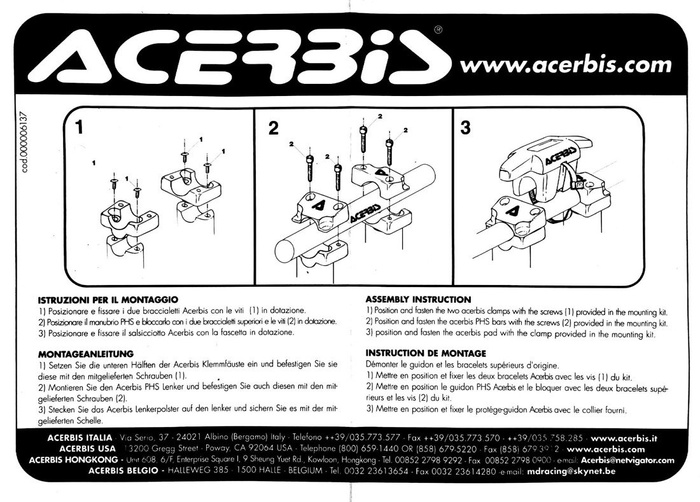 Aluminium Lenker Acerbis 28mm + Adapter von 22mm Schlussverkauf Fahrrad Motorrad